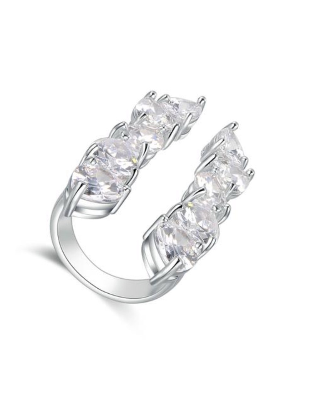 White gold plated Wedding/Bridal Open Ring with Clear CZ Stones one size